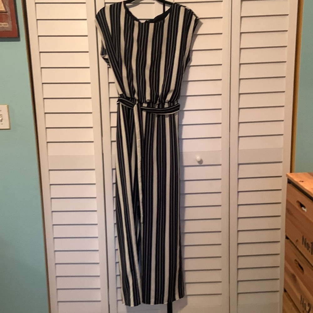 Blue & white striped romper jumpsuit